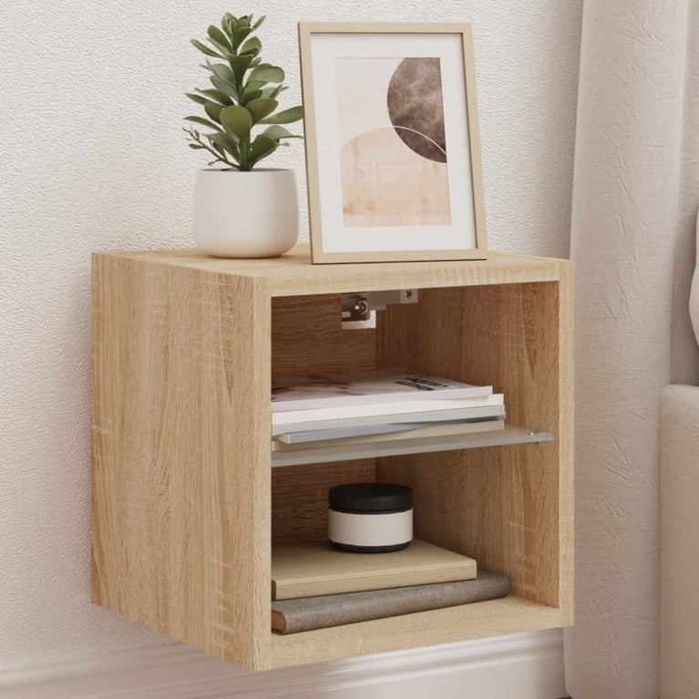 Tv-wandmeubel met LED-verlichting 30x28,5x30 cm sonoma eiken