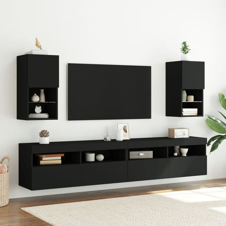 Tv-meubelen 2 st met LED-verlichting 30,5x30x60 cm zwart