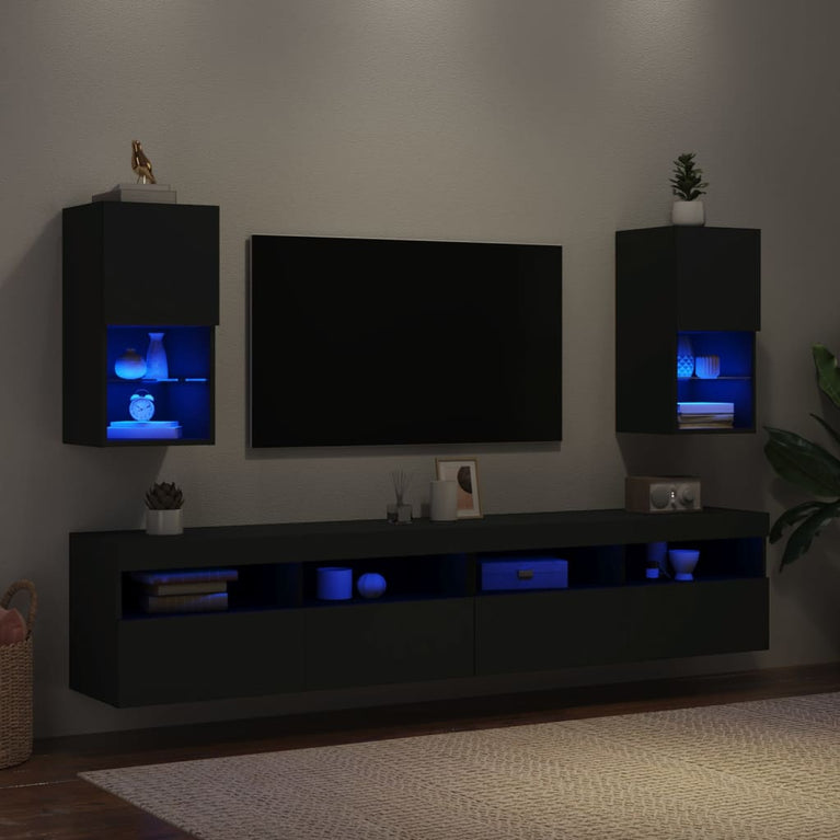 Tv-meubelen 2 st met LED-verlichting 30,5x30x60 cm zwart