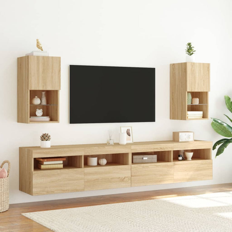 Tv-meubelen 2 st LED-verlichting 30,5x30x60 cm sonoma eiken