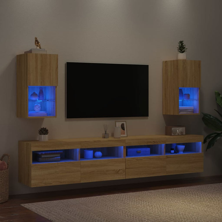 Tv-meubelen 2 st LED-verlichting 30,5x30x60 cm sonoma eiken