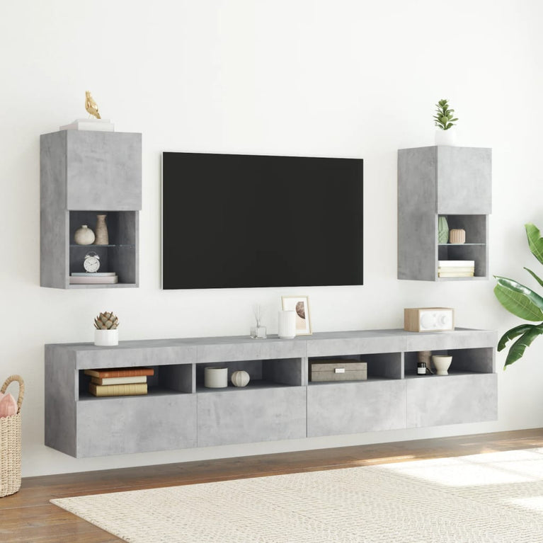 Tv-meubelen 2 st met LED-verlichting 30,5x30x60 cm betongrijs