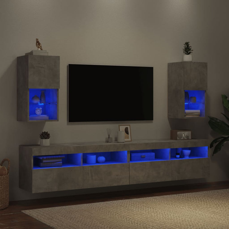 Tv-meubelen 2 st met LED-verlichting 30,5x30x60 cm betongrijs