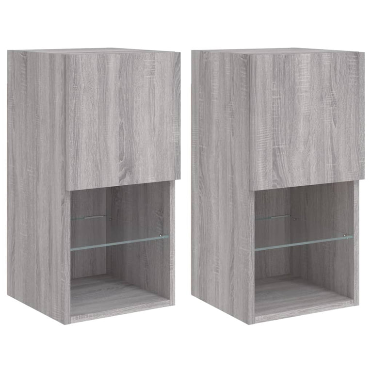 Tv-meubelen 2 st met LED-verlichting 30,5x30x60 cm grijs sonoma