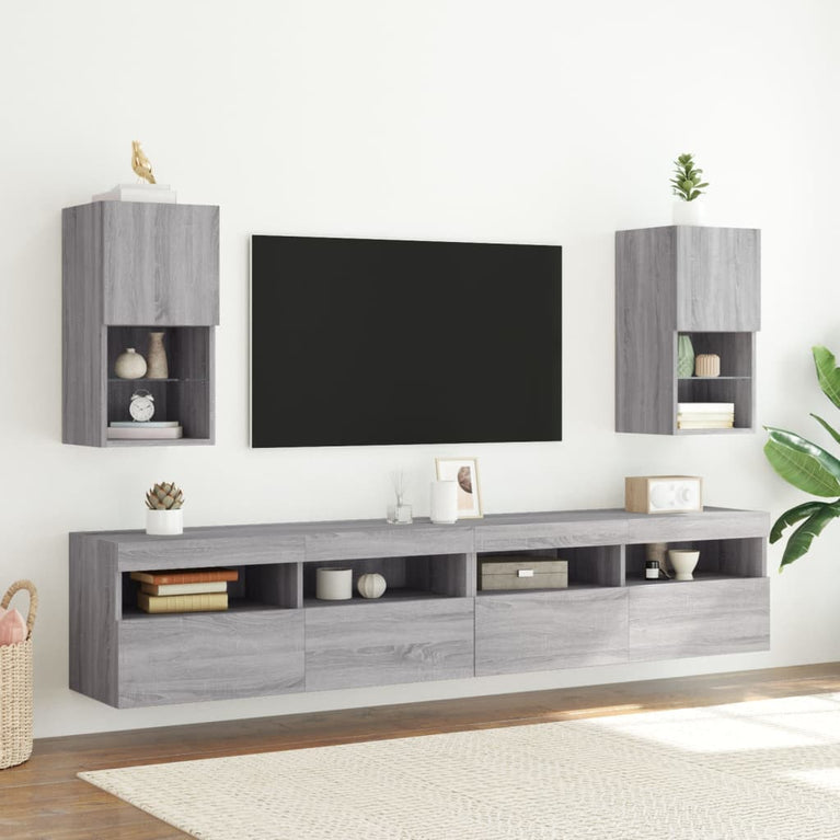 Tv-meubelen 2 st met LED-verlichting 30,5x30x60 cm grijs sonoma