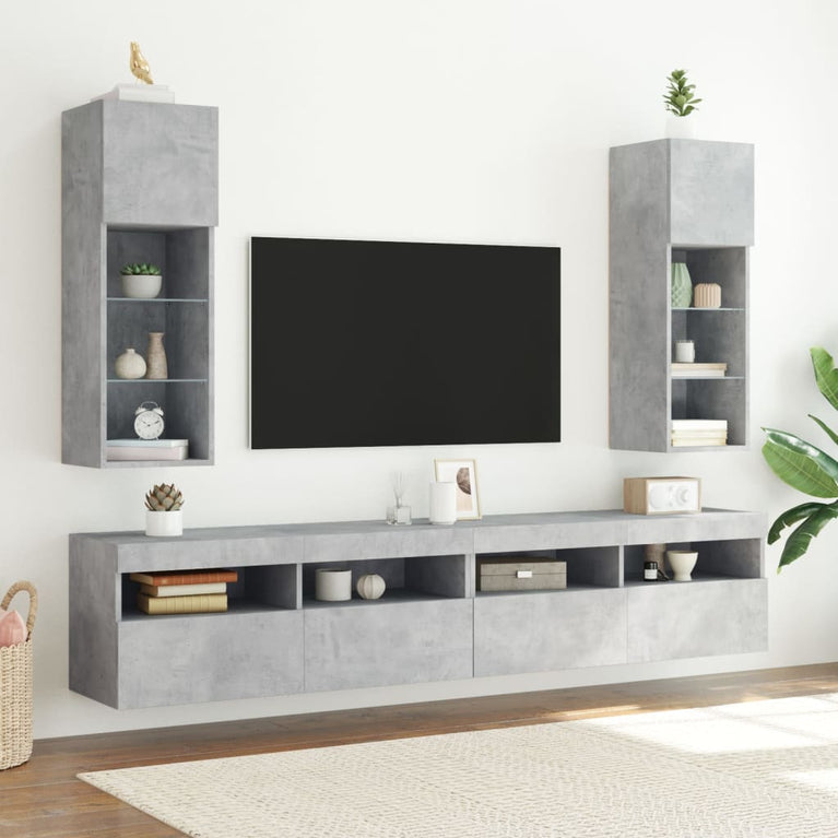 Tv-meubel met LED-verlichting 2 st 30,5x30x90 cm betongrijs