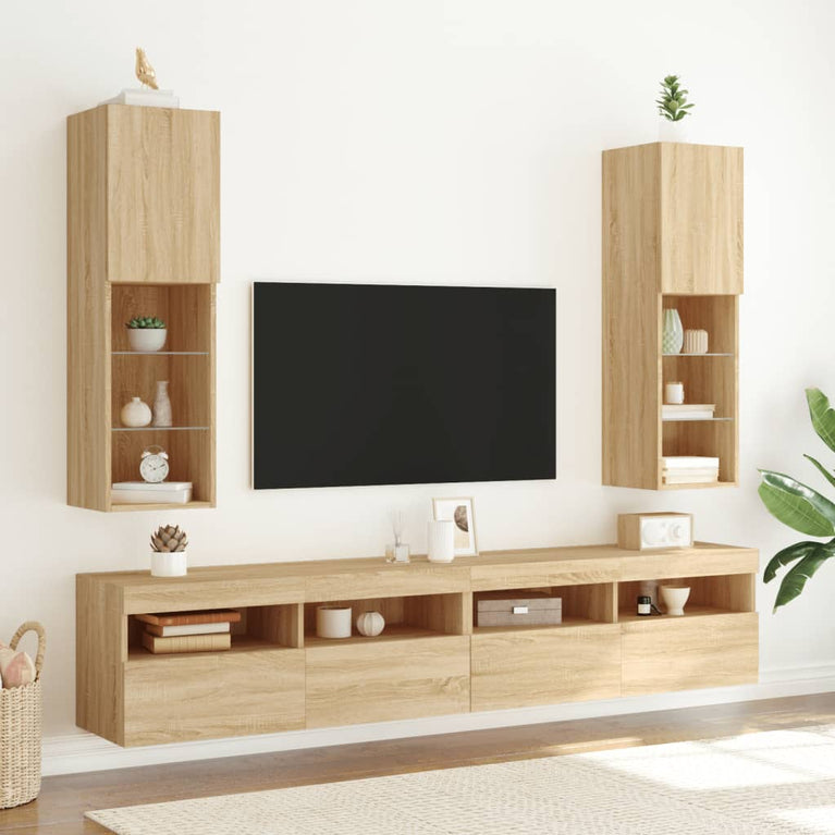Tv-meubels met LED-verlichting 2 st 30,5x30x102 cm sonoma eiken