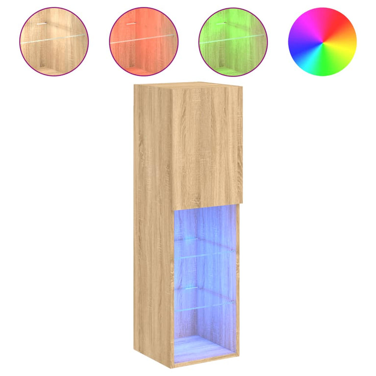 Tv-meubels met LED-verlichting 2 st 30,5x30x102 cm sonoma eiken