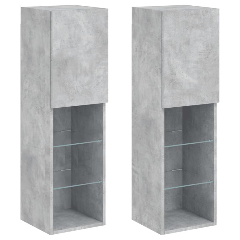 Tv-meubels met LED-verlichting 2 st 30,5x30x102 cm betongrijs