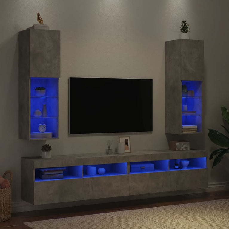 Tv-meubels met LED-verlichting 2 st 30,5x30x102 cm betongrijs