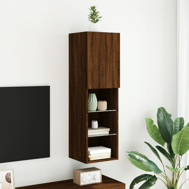 Tv-meubel met LED-verlichting 30,5x30x102 cm bruineikenkleurig