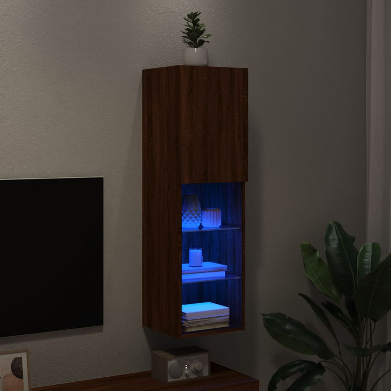 Tv-meubel met LED-verlichting 30,5x30x102 cm bruineikenkleurig