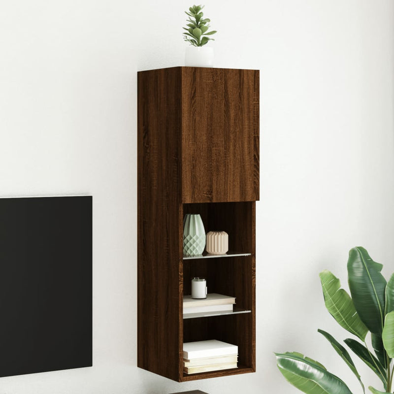 Tv-meubel met LED-verlichting 30,5x30x102 cm bruineikenkleurig