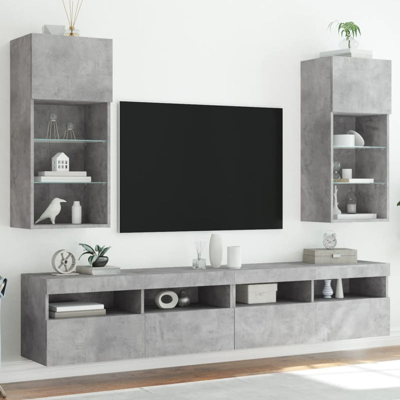 Tv-meubels met LED-verlichting 2 st 40,5x30x90 cm betongrijs