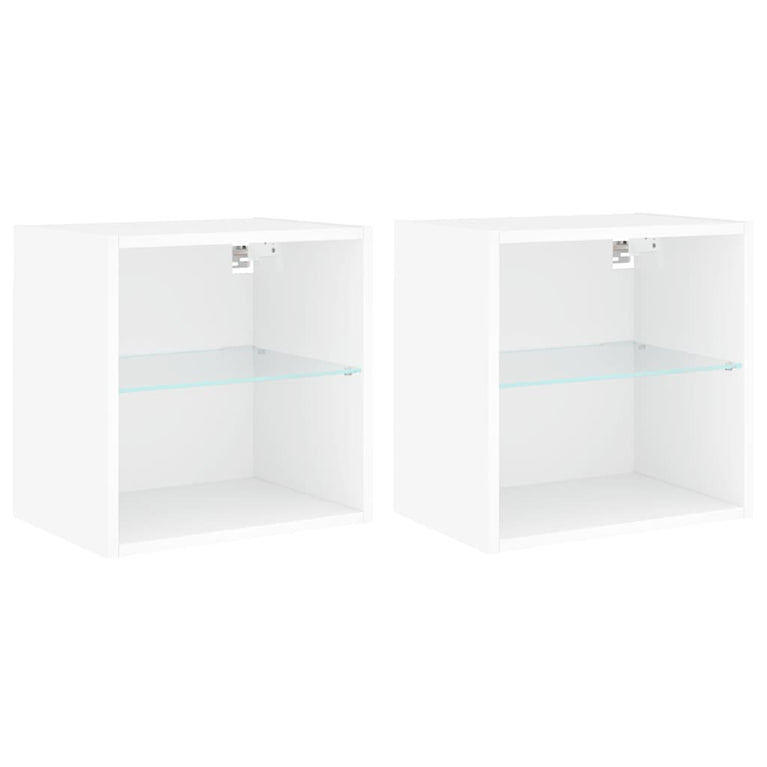 Nachtkastjes met LED's 2 st wandgemonteerd wit