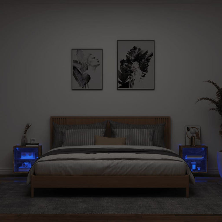 Nachtkastjes met LED's 2 st wandgemonteerd gerookt eikenkleurig