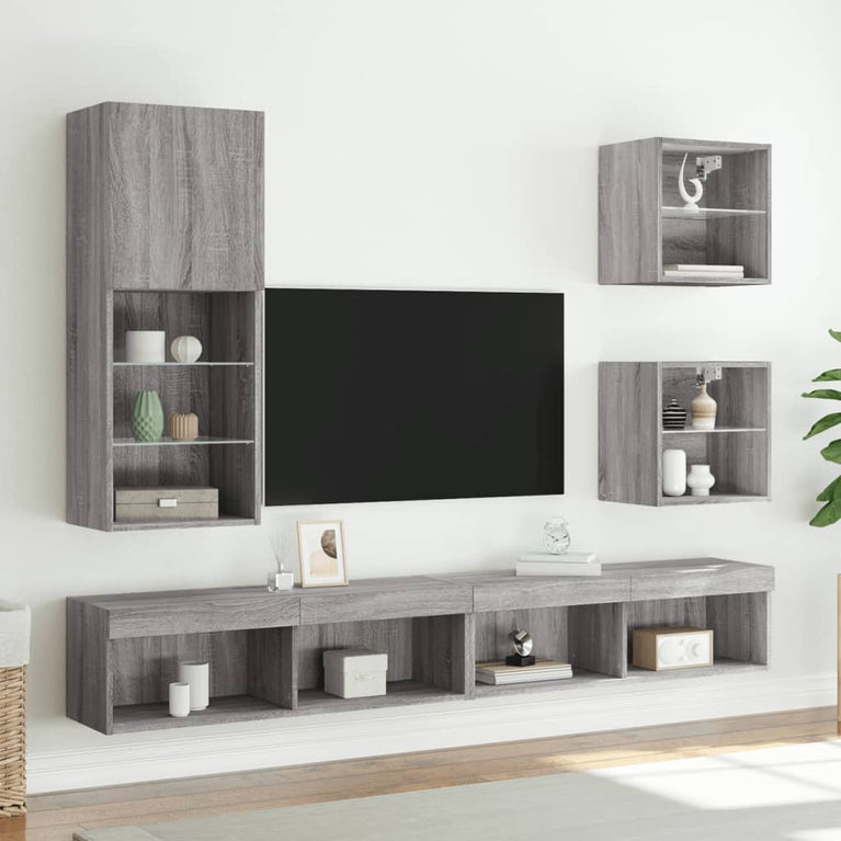 Nachtkastjes met LED's 2 st wandgemonteerd grijs sonoma eiken