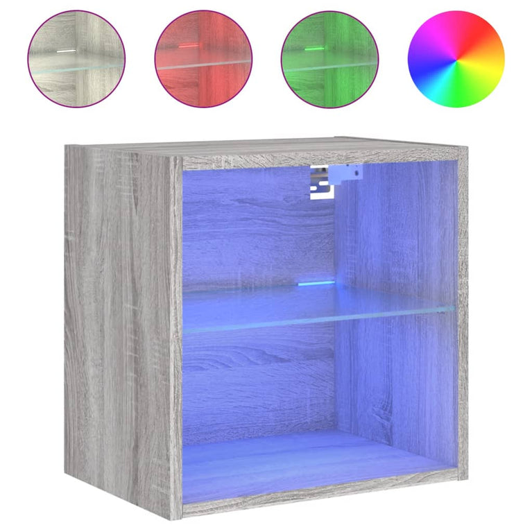 Nachtkastjes met LED's 2 st wandgemonteerd grijs sonoma eiken