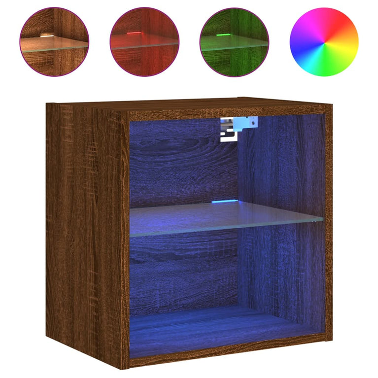 Nachtkastjes met LED's 2 st wandgemonteerd bruineikenkleurig