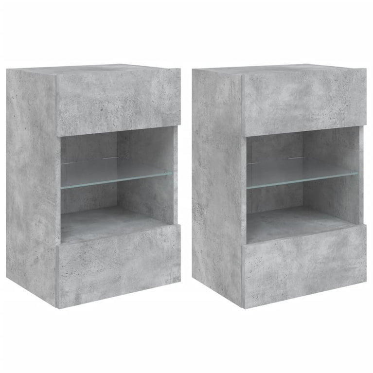 Tv-wandmeubels met LED 2 st 40x30x60,5 cm betongrijs