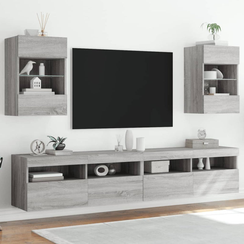 Tv-wandmeubels met LED 2 st 40x30x60,5 cm grijs sonoma eiken