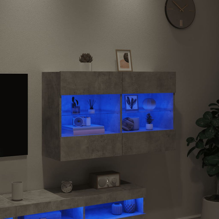 Tv-wandmeubel met LED-verlichting 98,5x30x60,5 cm betongrijs