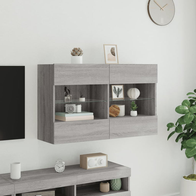 Tv-wandmeubel met LED-verlichting 98,5x30x60,5 cm grijs sonoma