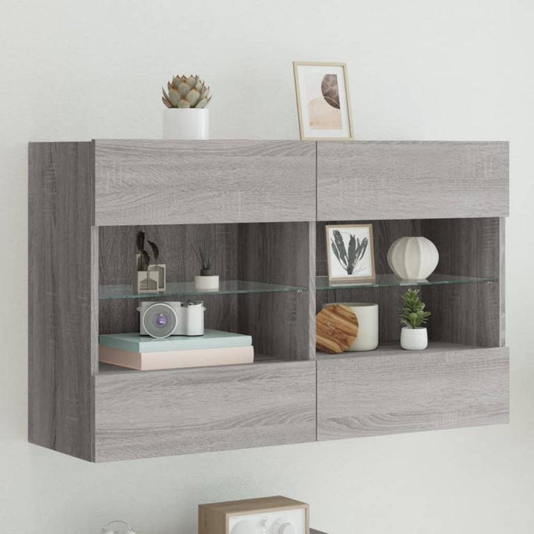 Tv-wandmeubel met LED-verlichting 98,5x30x60,5 cm grijs sonoma