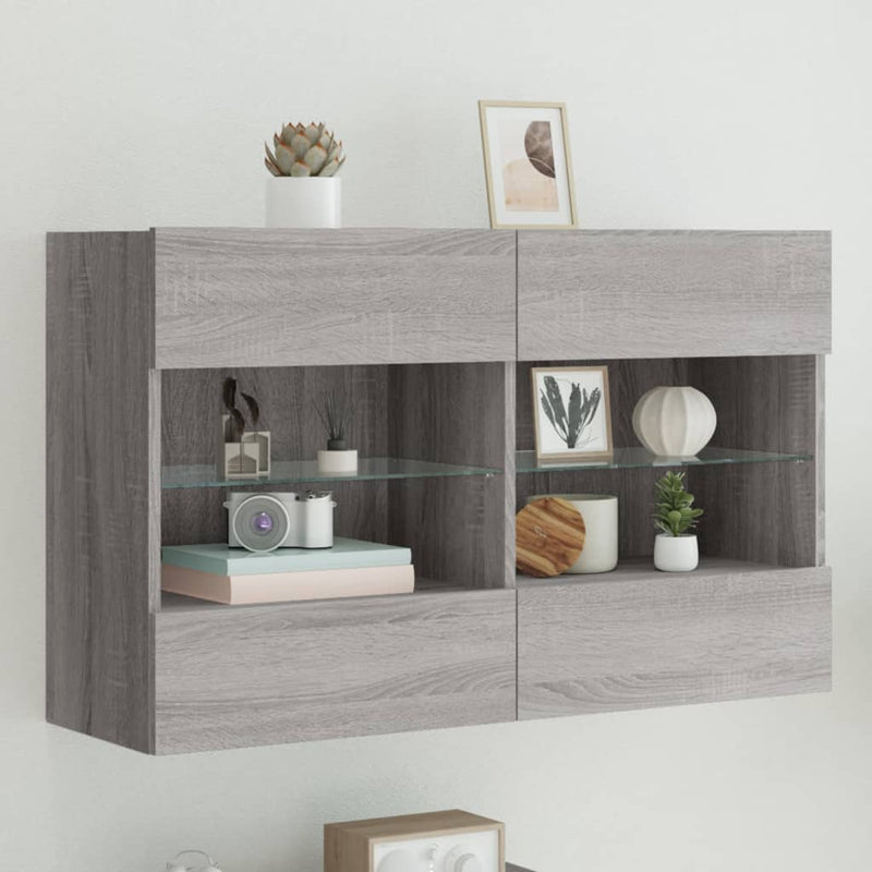 Tv-wandmeubel met LED-verlichting 98,5x30x60,5 cm grijs sonoma