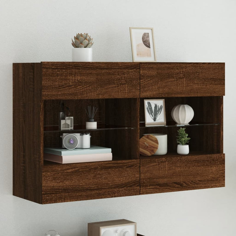 Tv-wandmeubel met LED 98,5x30x60,5 cm bruineikenkleurig