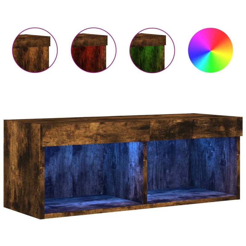 Tv-meubel met LED-verlichting 80x30x30 cm gerookt eikenkleurig