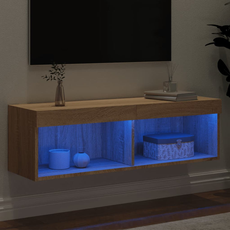 Tv-meubel met LED-verlichting 100x30x30 cm sonoma eikenkleurig