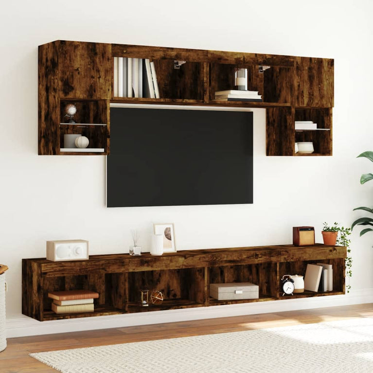 Tv-meubels met LED-verlichting 2 st 100x30x30 cm gerookt eiken