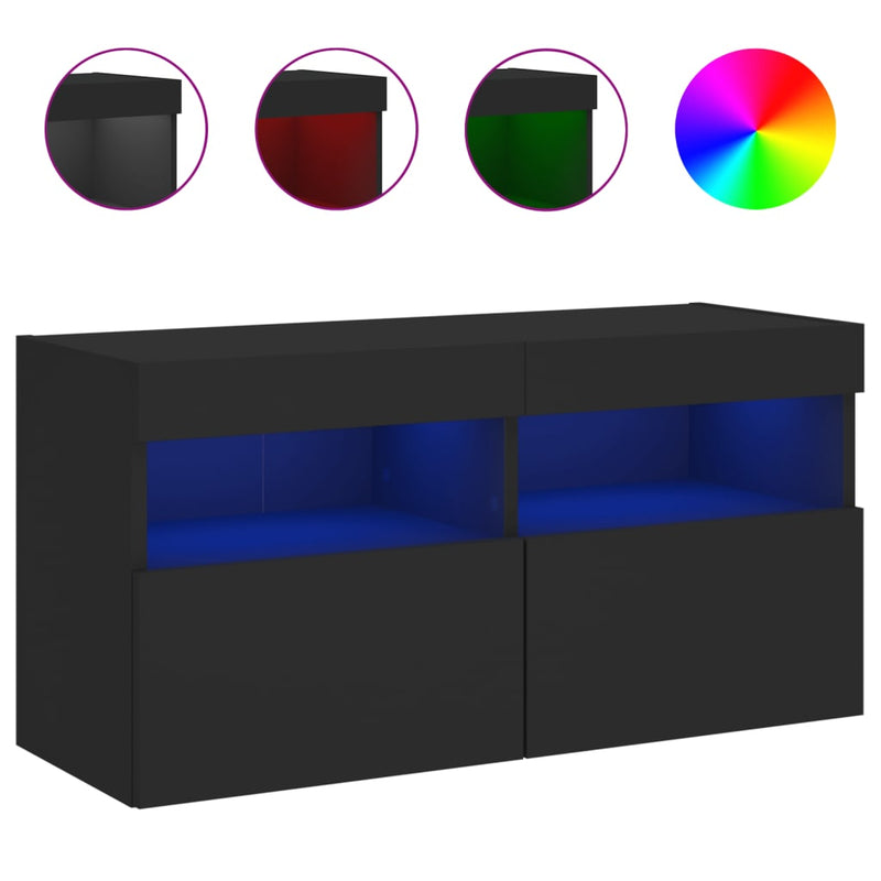 Tv-wandmeubel met LED-verlichting 80x30x40 cm zwart