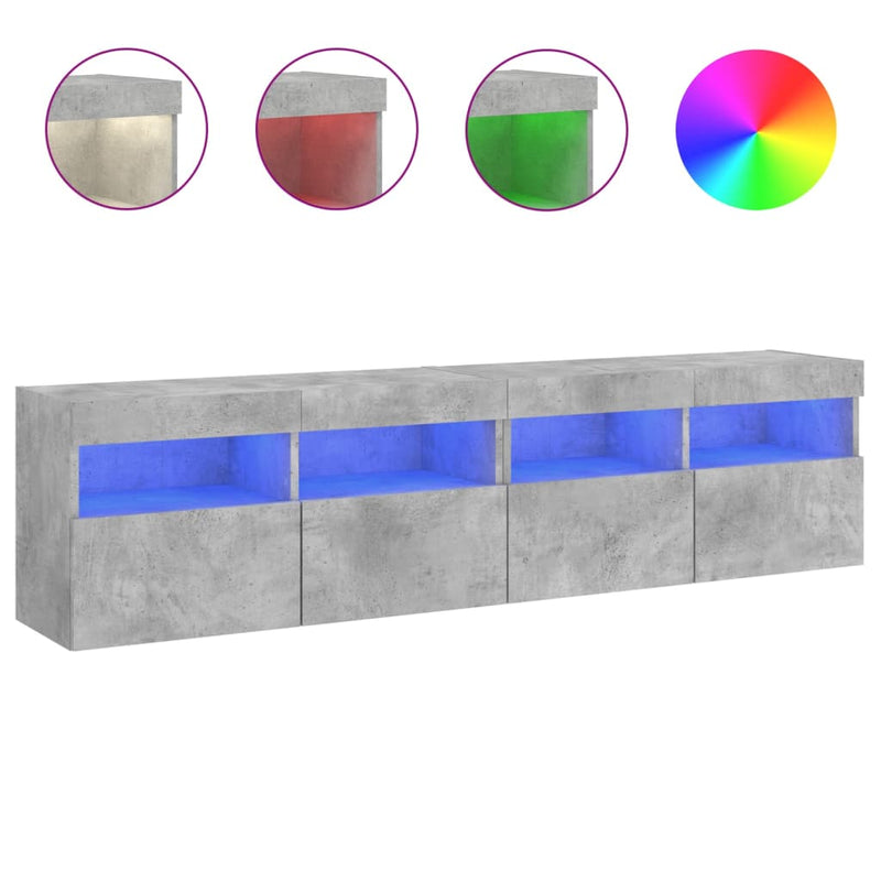Tv-wandmeubels met LED 2 st 80x30x40 cm betongrijs