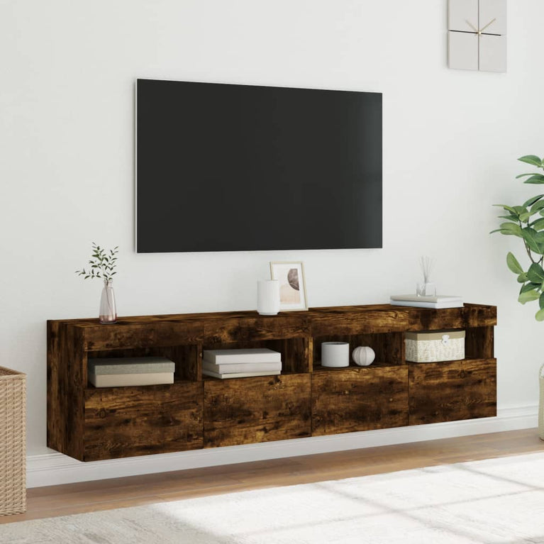 Tv-wandmeubels met LED 2 st 80x30x40 cm gerookt eikenkleurig