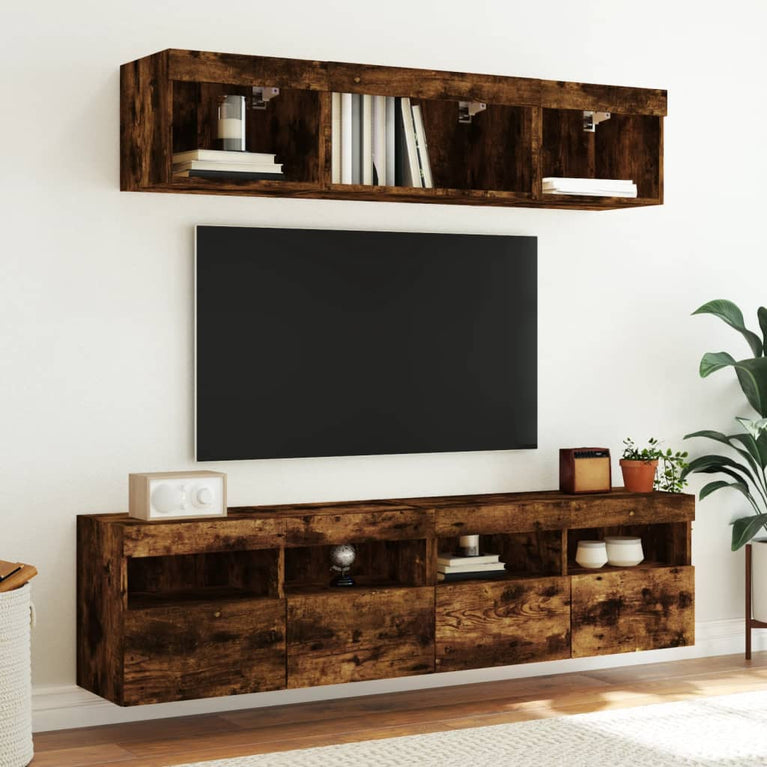 Tv-wandmeubels met LED 2 st 80x30x40 cm gerookt eikenkleurig