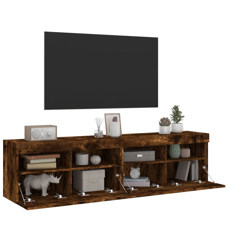 Tv-wandmeubels met LED 2 st 80x30x40 cm gerookt eikenkleurig