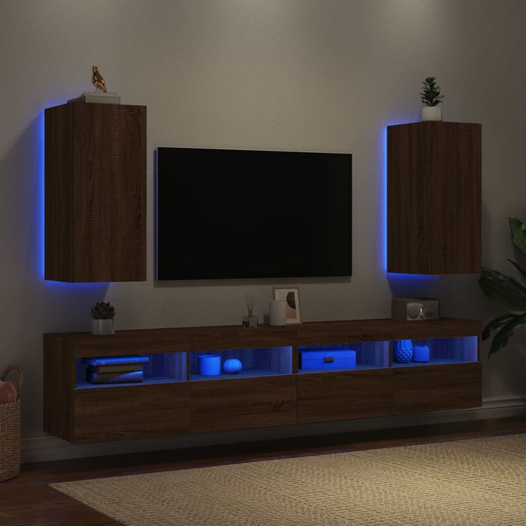 Tv-wandmeubelen met LED 2 st 30,5x35x70 cm bruineikenkleurig