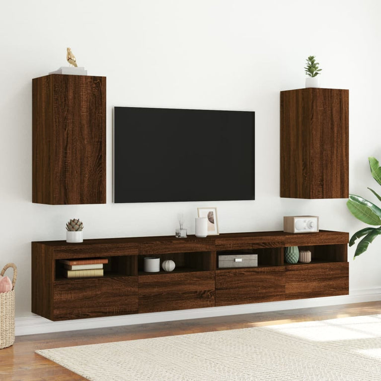 Tv-wandmeubelen met LED 2 st 30,5x35x70 cm bruineikenkleurig
