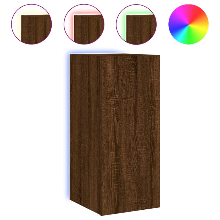 Tv-wandmeubelen met LED 2 st 30,5x35x70 cm bruineikenkleurig