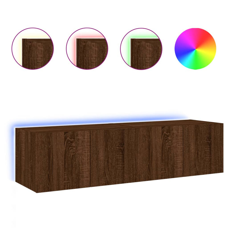 Tv-wandmeubelen met LED-verlichting 2 st 60x35x31 cm bruineiken