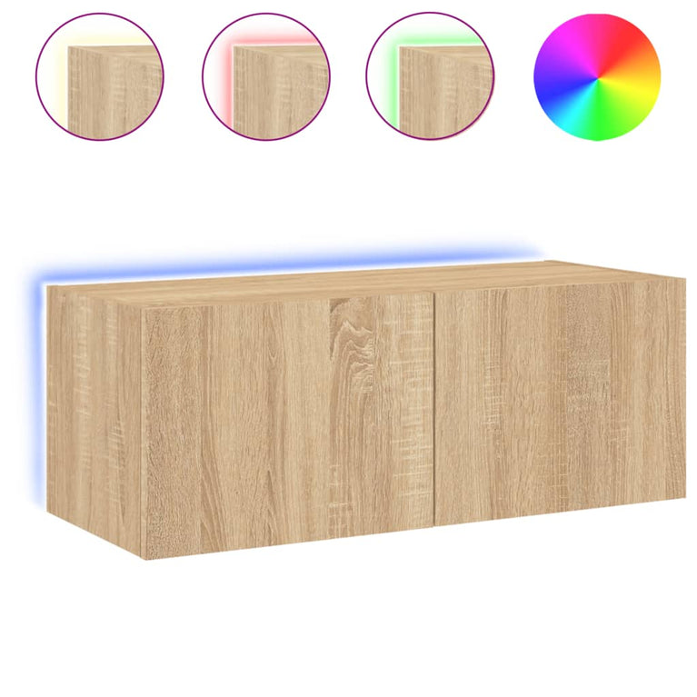 Tv-wandmeubel met LED-verlichting 80x35x31 cm sonoma eikenkleur