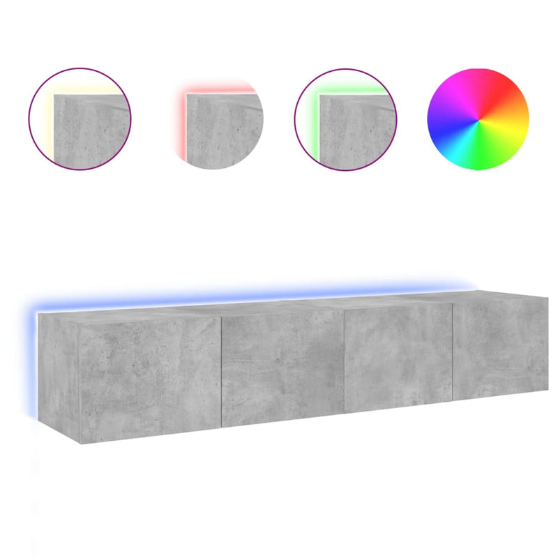 Tv-wandmeubels met LED-verlichting 2 st 80x35x31 cm betongrijs