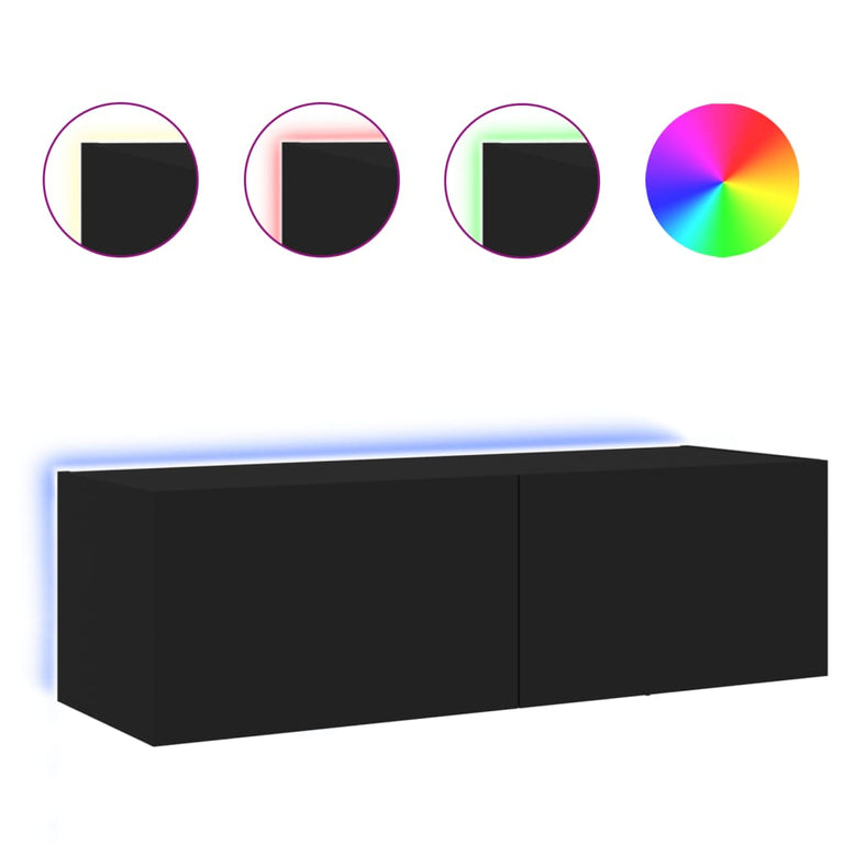 Tv-wandmeubel met LED-verlichting 100x35x31 cm zwart