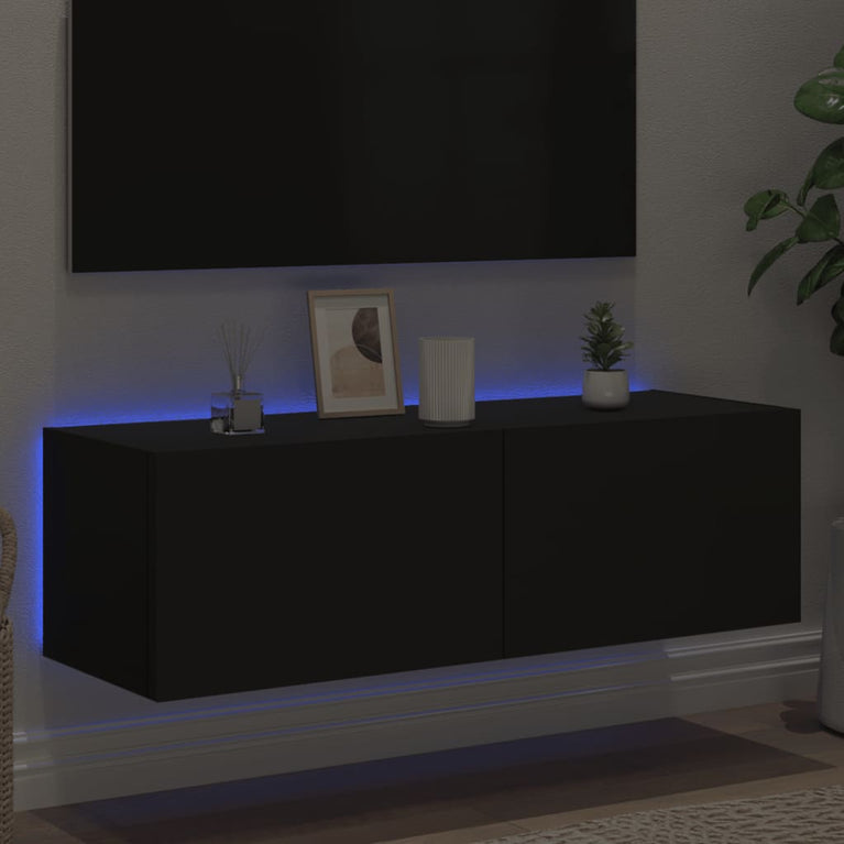 Tv-wandmeubel met LED-verlichting 100x35x31 cm zwart