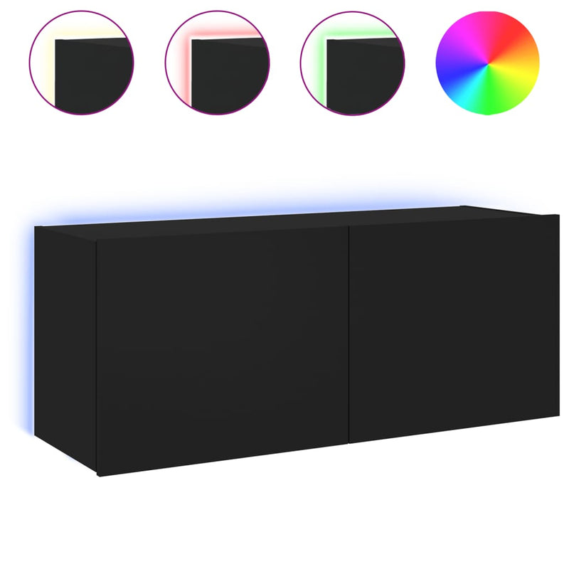 Tv-wandmeubel met LED-verlichting 100x35x41 cm zwart