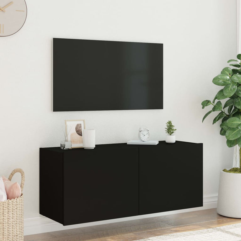 Tv-wandmeubel met LED-verlichting 100x35x41 cm zwart