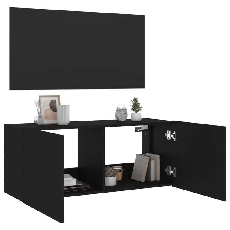 Tv-wandmeubel met LED-verlichting 100x35x41 cm zwart
