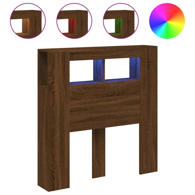 Hoofdeinde met LED 100x18,5x103,5 cm bewerkt hout bruineiken